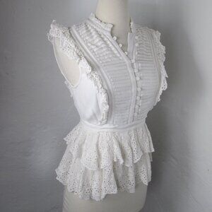 All Saints Lola Eyelet Embroidered Blouse Top Ruffle Pintuck Floral Size 2